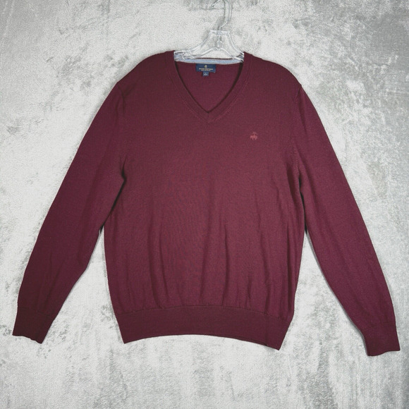 Brooks Brothers Sweater Men Large Burgundy Red Merino Wool Casual Preppy Classic - Picture 2 of 8